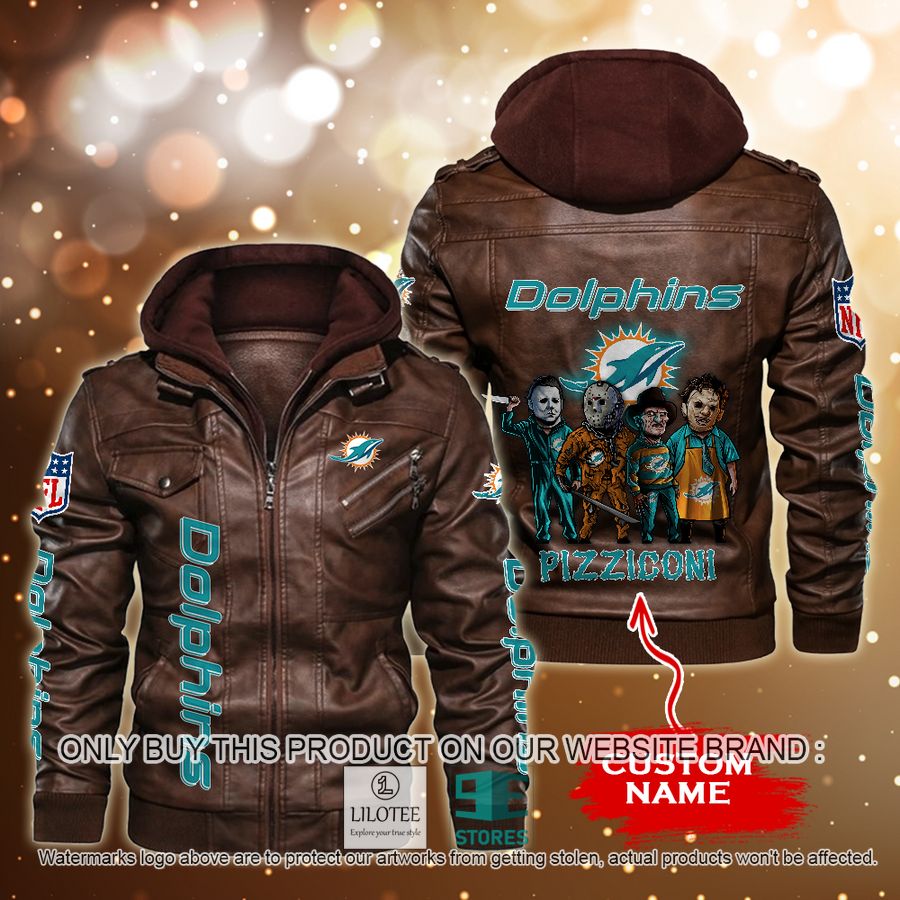 Miami Dolphins Shop - NFL Horror Characters Halloween Miami Dolphins Leather Jacket Brown