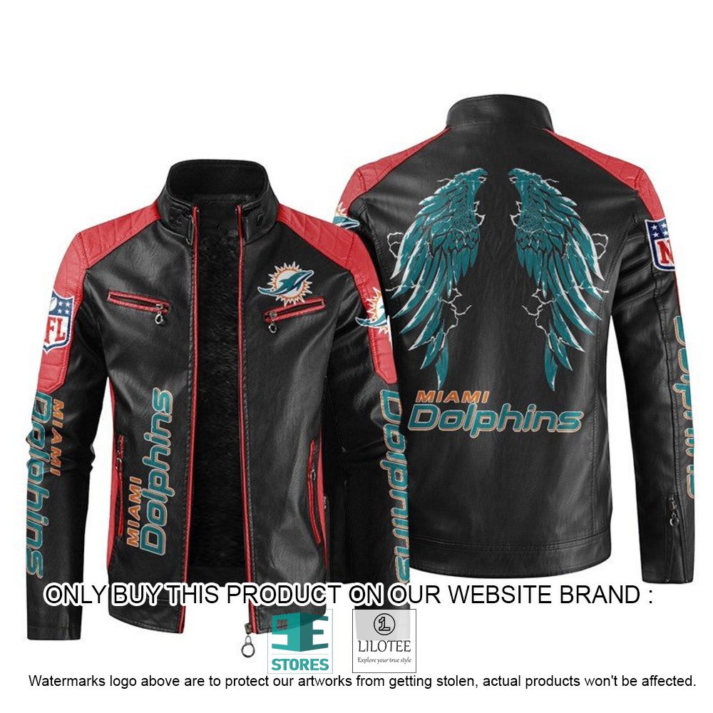 Miami Dolphins Shop - NFL Miami Dolphins Wings Motor Block Leather Jacket RED