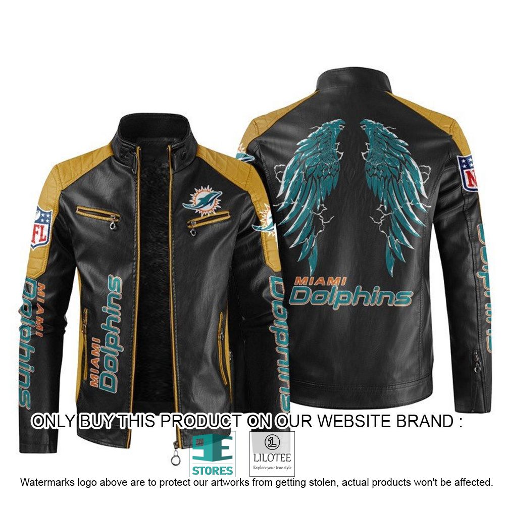 Miami Dolphins Shop - NFL Miami Dolphins Wings Motor Block Leather Jacket Yellow