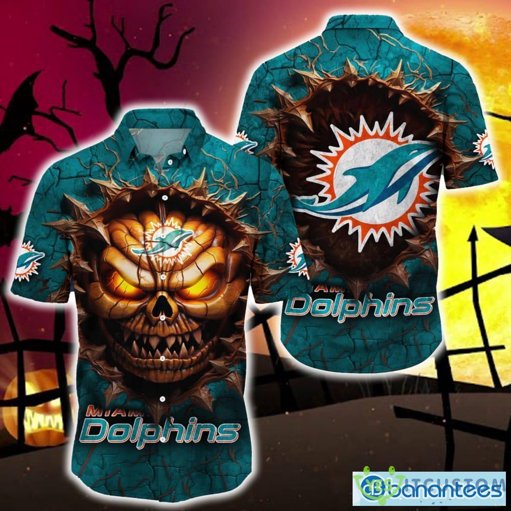 Miami Dolphins Shop - Miami Dolphins Halloween Angry Skull 3D Hawaiian Shirt