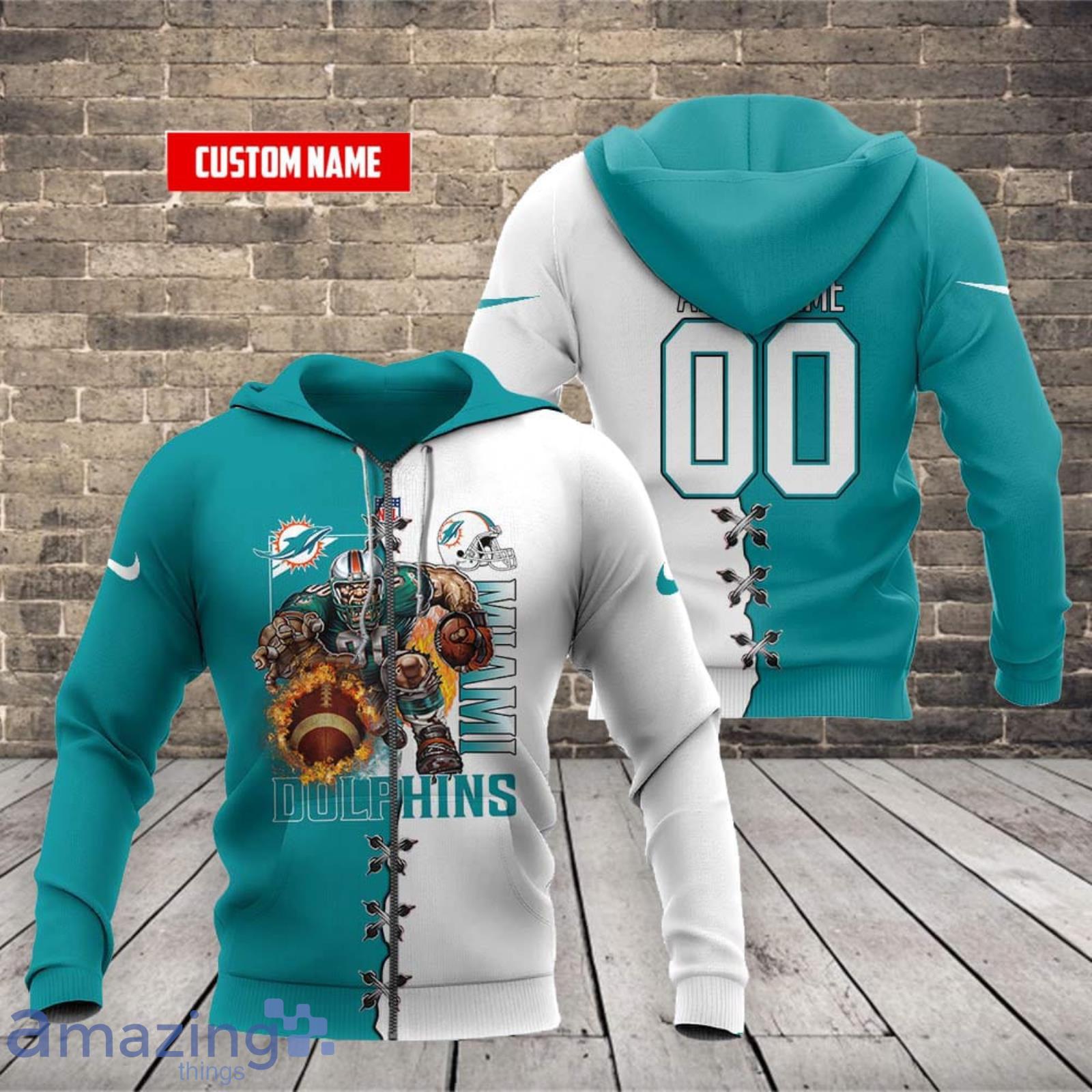Miami Dolphins Shop - Miami Dolphins Nfl Custom Name And Number Hoodie