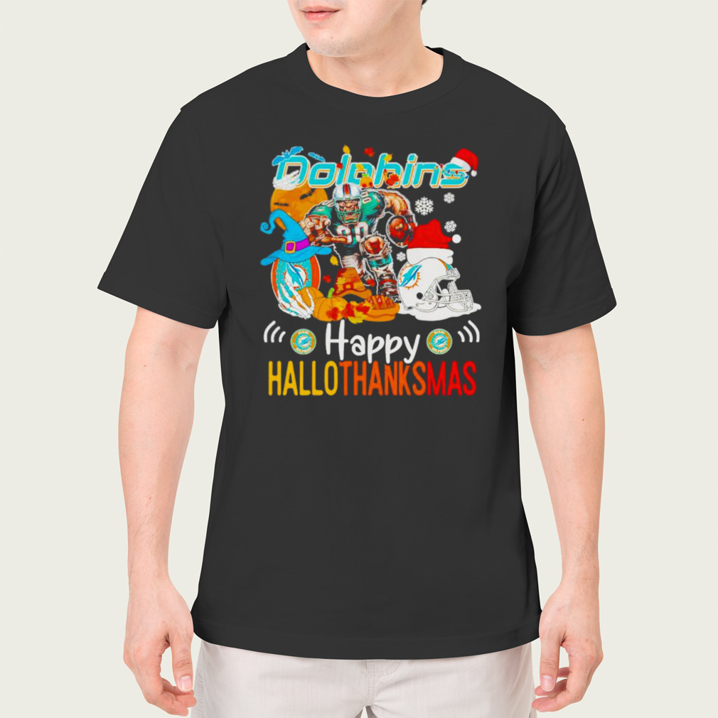 Miami Dolphins Shop - Miami Dolphins mascot Happy Hallothanksmas T shirt