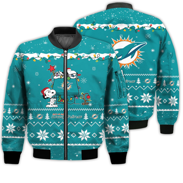 Miami Dolphins Shop - Merry Christmas Season Miami Dolphins Snoopy 3D Bomber Jacket