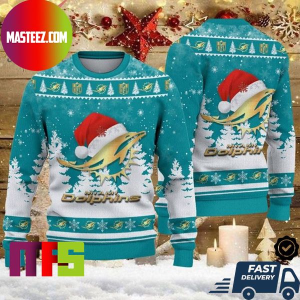 Miami Dolphins Shop - Miami Dolphins Christmas Hat Rams Logo Pattern Sweater Ugly For Christmas