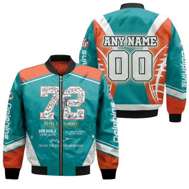 Miami Dolphins Shop - Miami Dolphins Don Shula 72 NFL Hall Of Fame Thank You For The Memories 3D Bomber Jacket