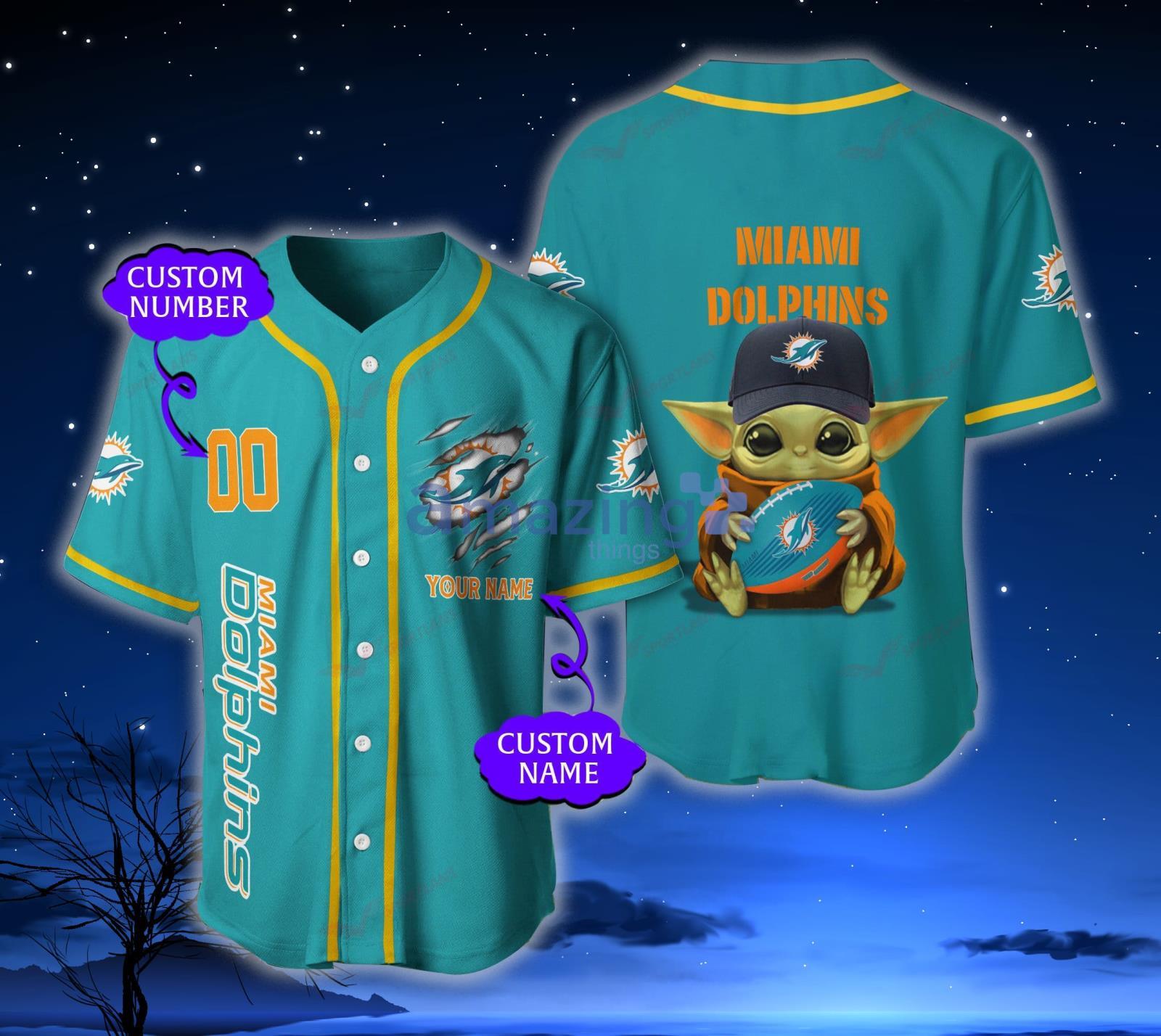 Miami Dolphins Shop - Miami Dolphins NFL Baby Yoda Baseball Jersey Shirt Custom Name Number