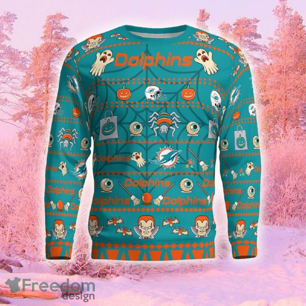 Miami Dolphins Shop - Miami Dolphins Spooky Ghost Pumpkin Funny Ugly Christmas Sweater Gift