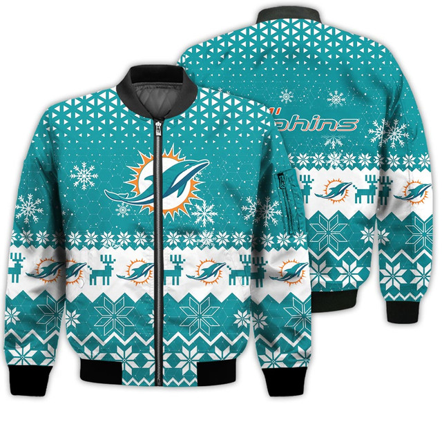 Miami Dolphins Shop - Miami Dolphins Sports Football American Ugly Christmas Bomber Jacket