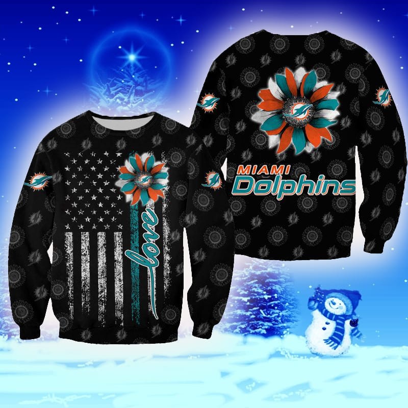 Miami Dolphins Shop - Miami Dolphins Sunflower Stripe Pattern Ugly Christmas Sweater 4
