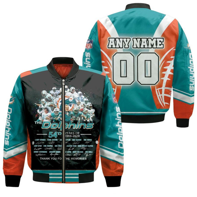 Miami Dolphins Shop - Miami Dolphins The Dolphins 54th Years Of 1966 2020 Thank You For The Memories 3D Bomber Jacket