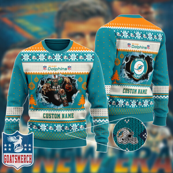 Miami Dolphins Shop - NFL Miami Dolphins Football Team Sweater Ugly Christmas Gift 4