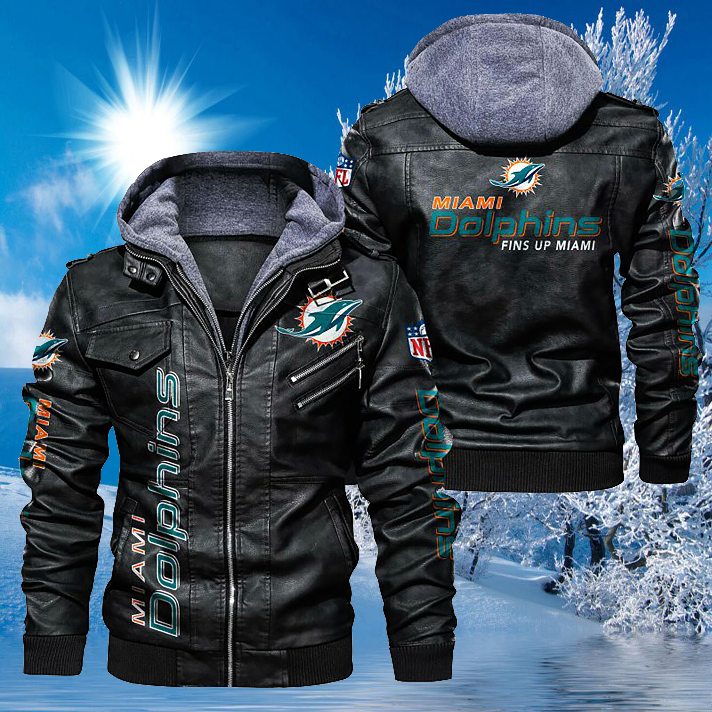 NFL Miami Dolphins Leather Jacket 2D