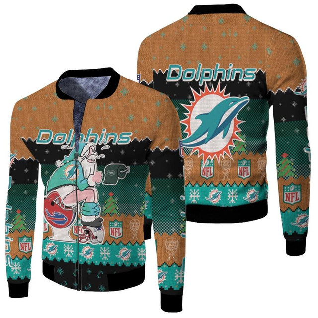 Miami Dolphins Shop - Santa Claus Miami Dolphins Sitting on Jets Bills Patriots Toilet Christmas Jacket