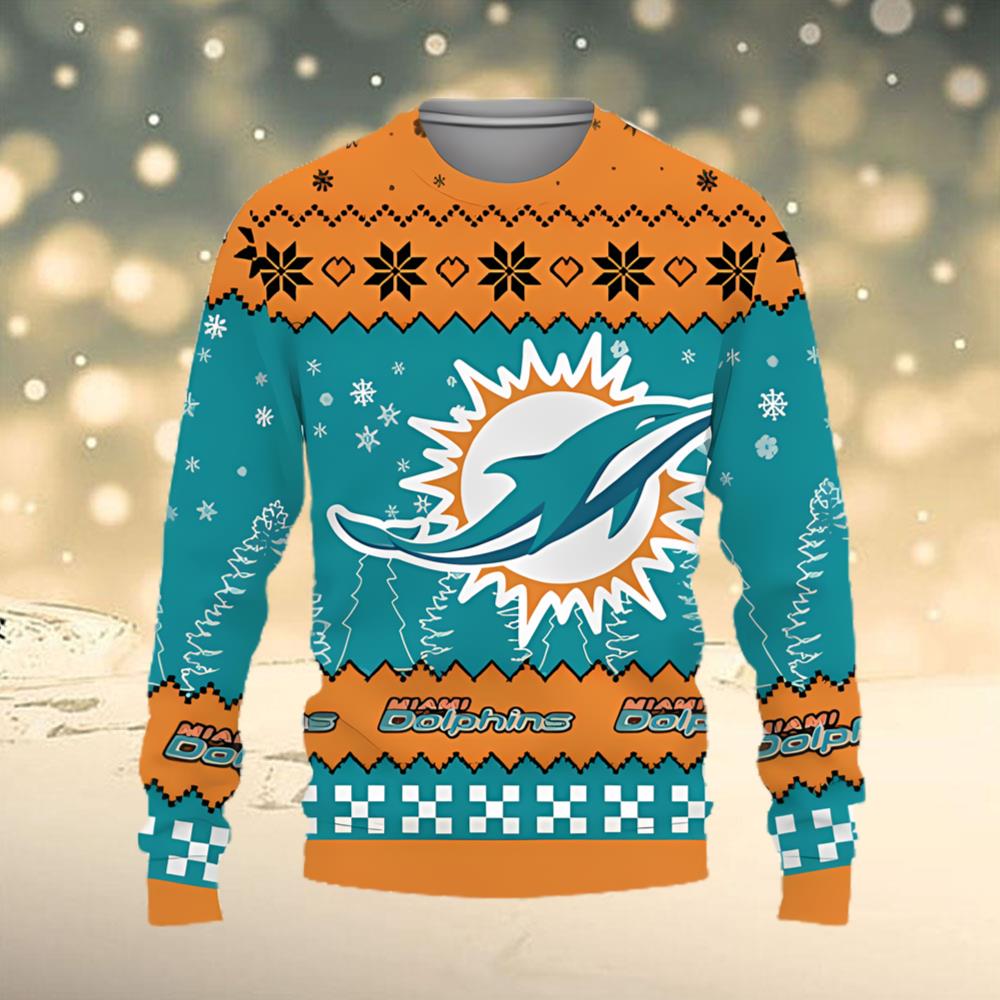 Miami Dolphins Shop - Sweater Snow Team Logo Miami Dolphins Ugly Christmas Sweater 1