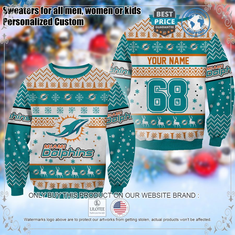 Miami Dolphins Shop - Miami Dolphins Custom Name Christmas Sweater