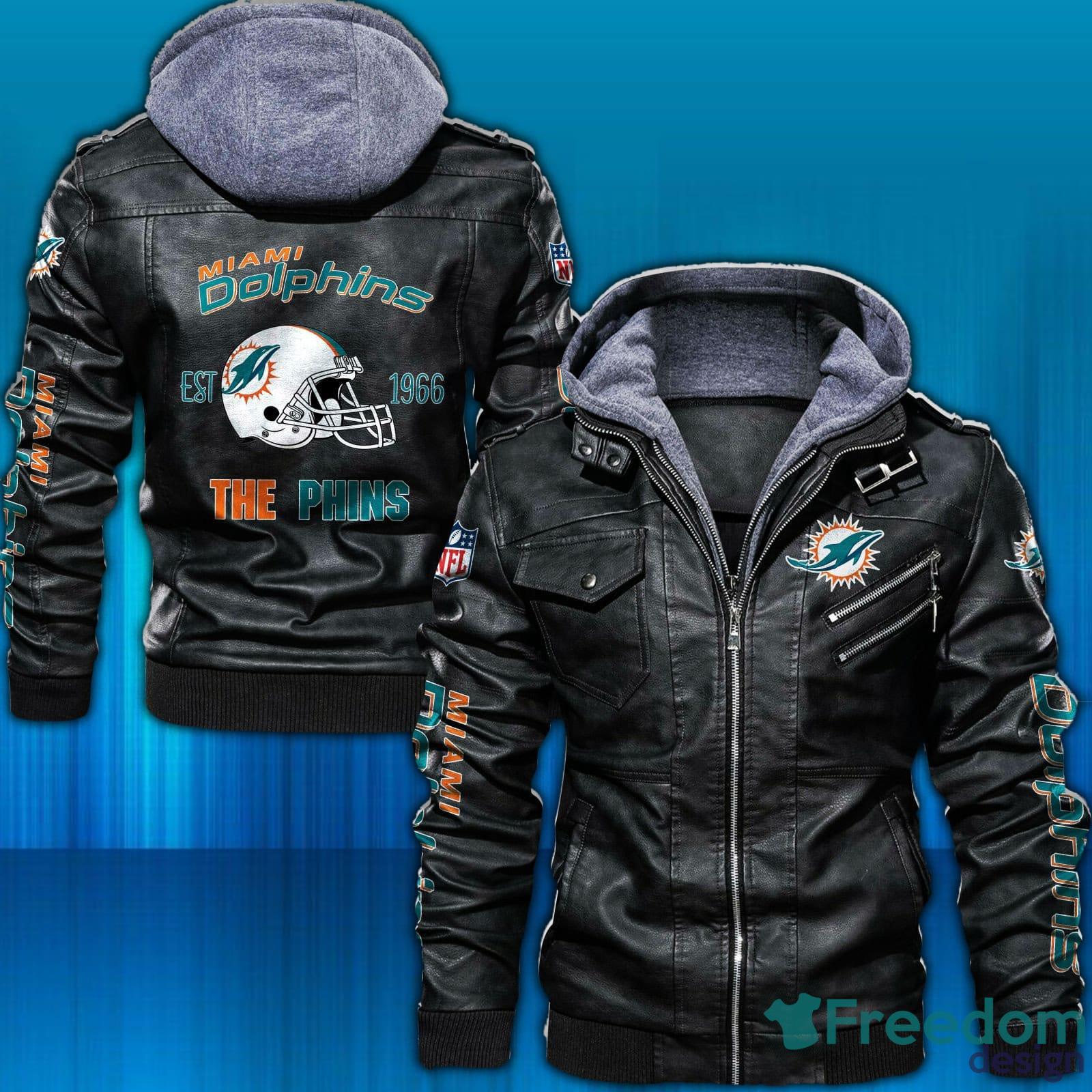 Miami Dolphins Shop - Miami Dolphins NFL The Dolphins Est 1966 Leather Jacket Black