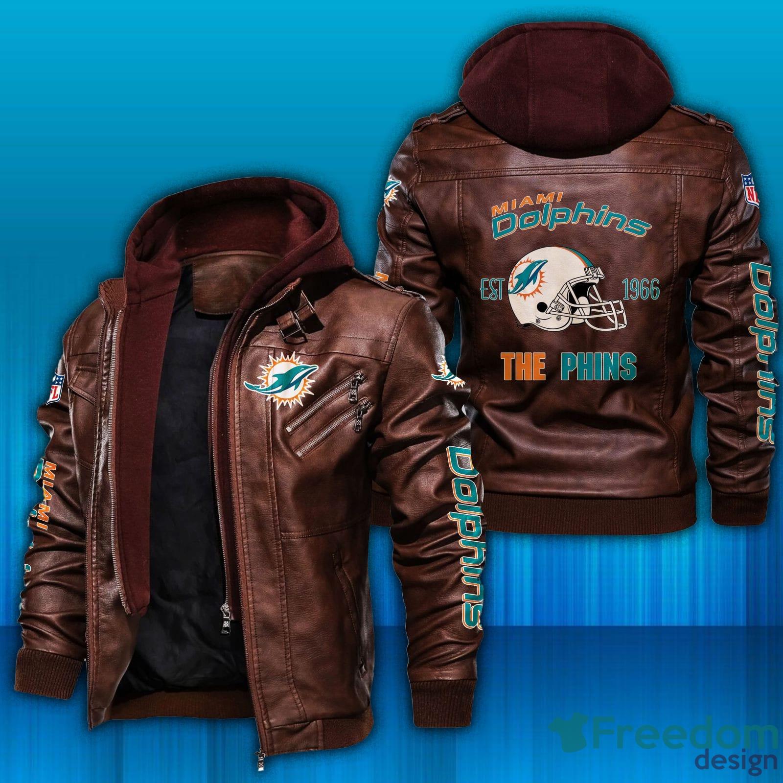 Miami Dolphins Shop - Miami Dolphins NFL The Dolphins Est 1966 Leather Jacket Brown