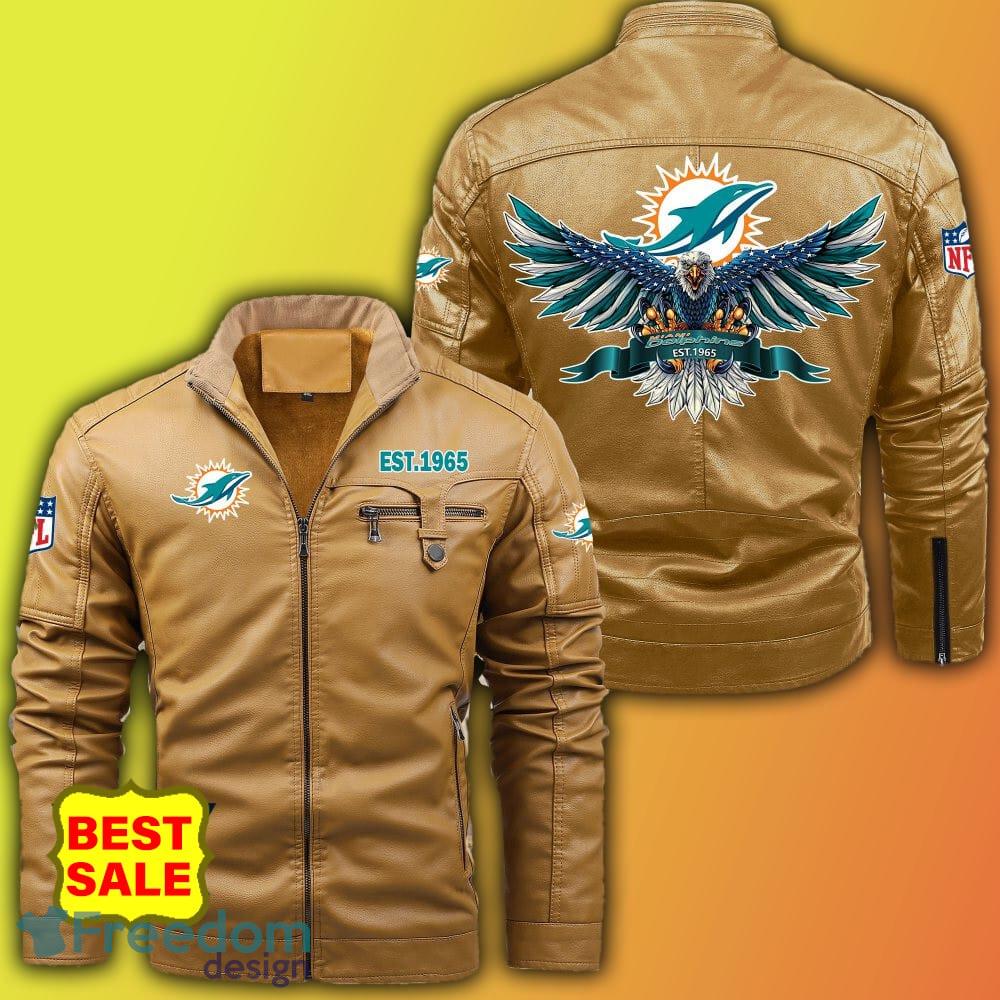 Miami Dolphins Shop - NFL Miami Dolphins 2D Leather Jacket Men And Women Brow