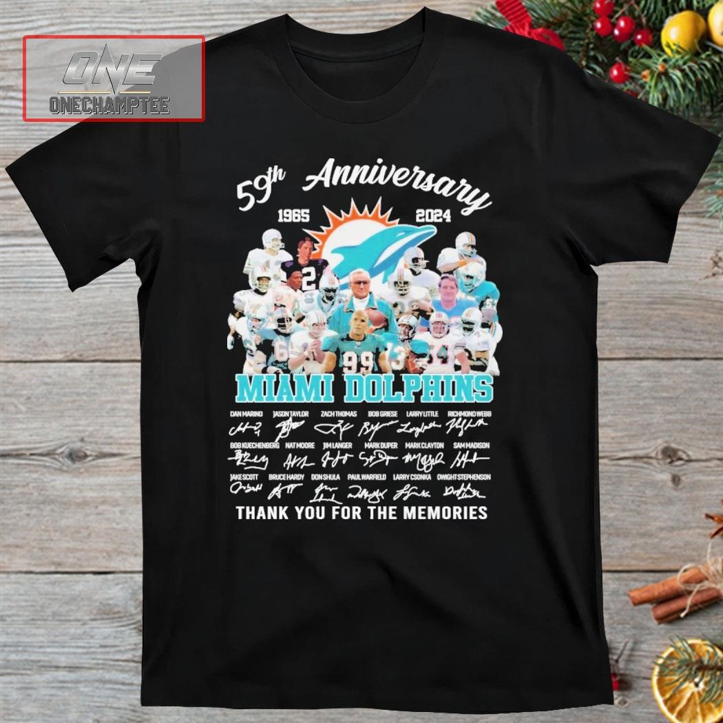 Miami Dolphins Shop - Miami Dolphins 59Th Anniversary 1965 2024 Thank You For The Memories Signatures Shirt