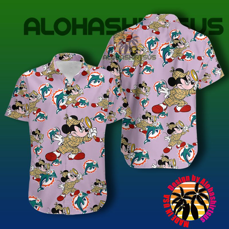 Miami Dolphins Shop - Fetching Mickey Mouse Miami Dolphins Nfl Purple Chargers Hawaiian Shirt