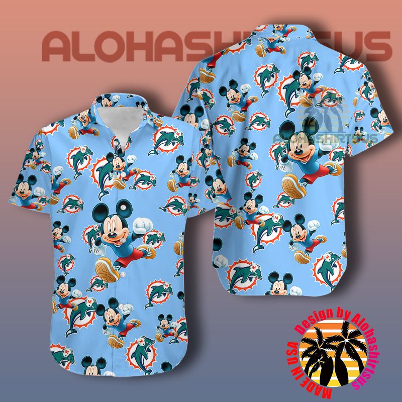 Miami Dolphins Shop - Funny Mickey Mouse Miami Dolphins Nfl Blue Big And Tall Tropical Shirts