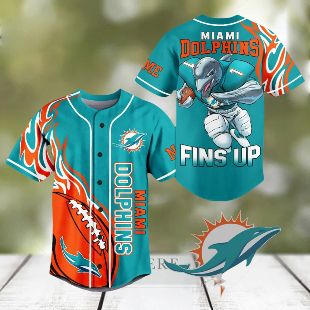 Miami Dolphins Shop - Mami Dolphins Fins Up Blue Design Baseball Jersey