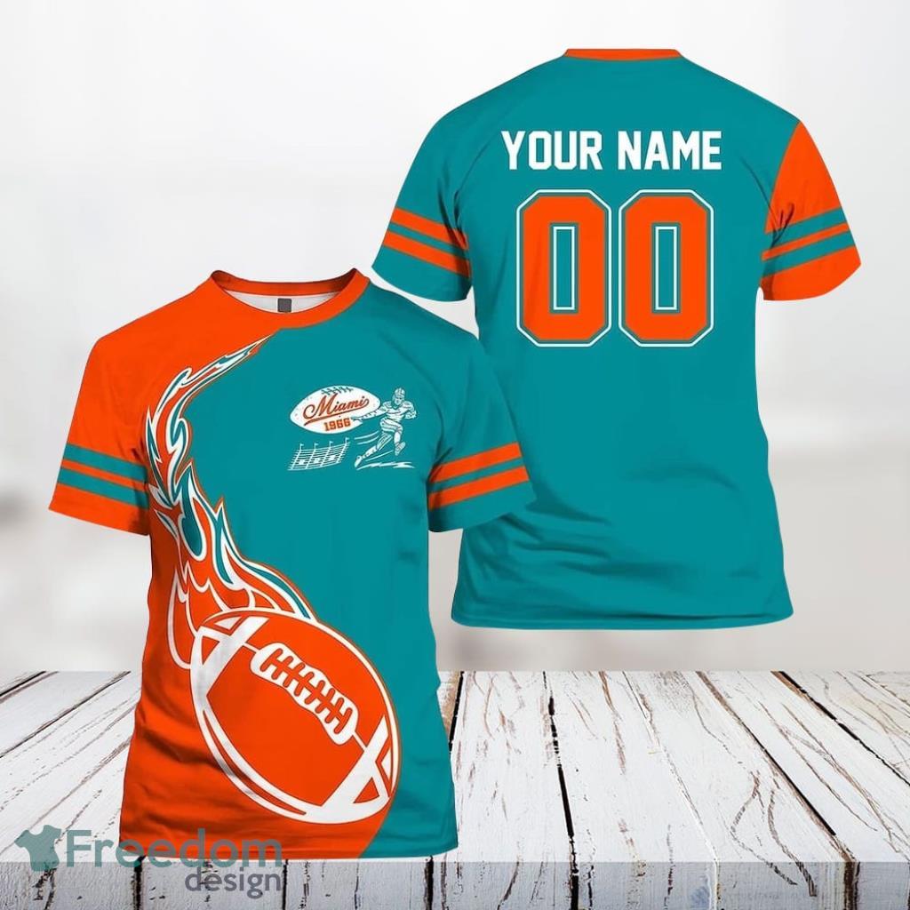 Miami Dolphins Shop - Miami Dolphins All Over Printed Custom Name And Number Nfl 3D T Shirts For Awesome Fans