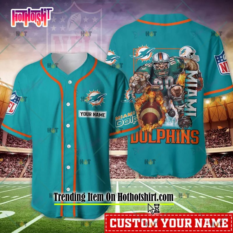 Miami Dolphins Shop - Miami Dolphins Fire Ball NFL Baseball Jersey