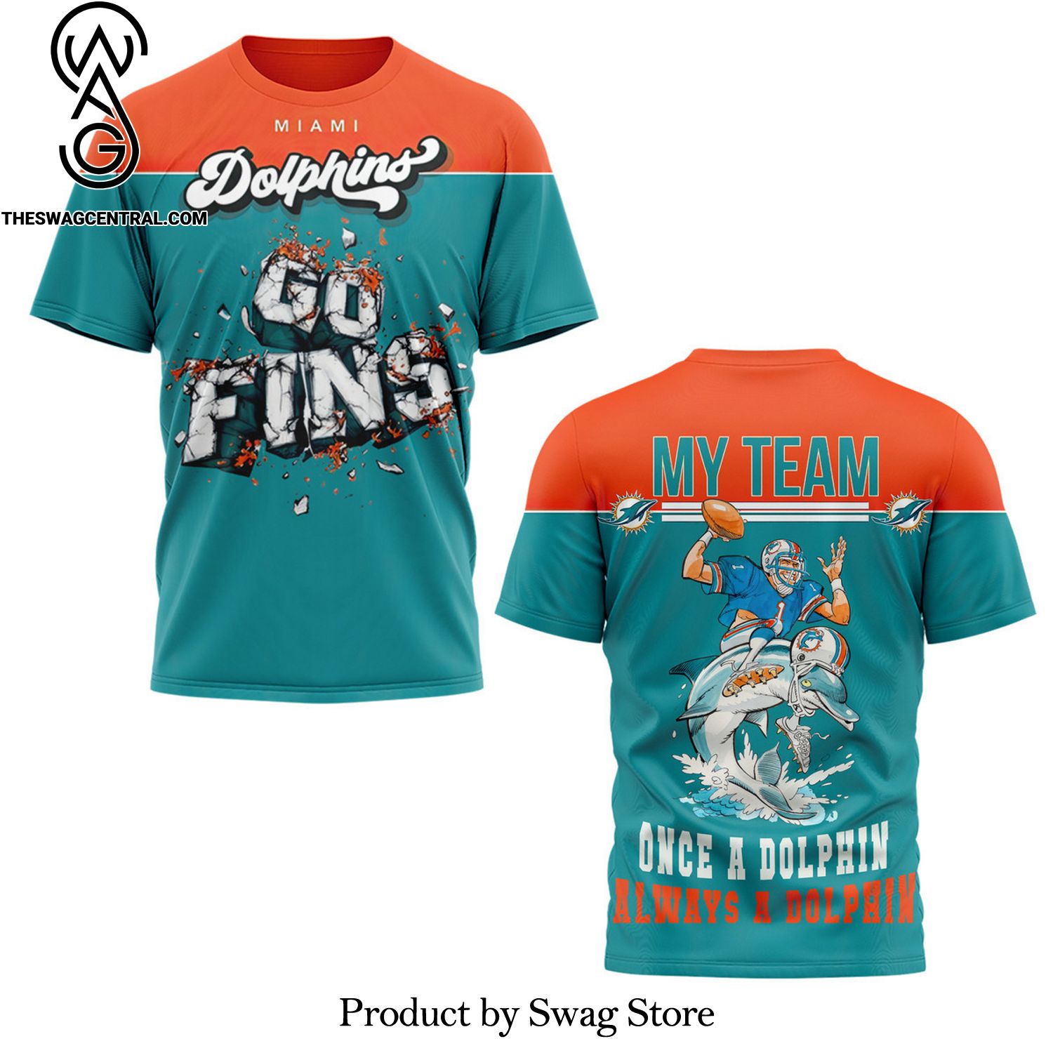 Miami Dolphins Shop - Miami Dolphins Go Fins T shirt 3D