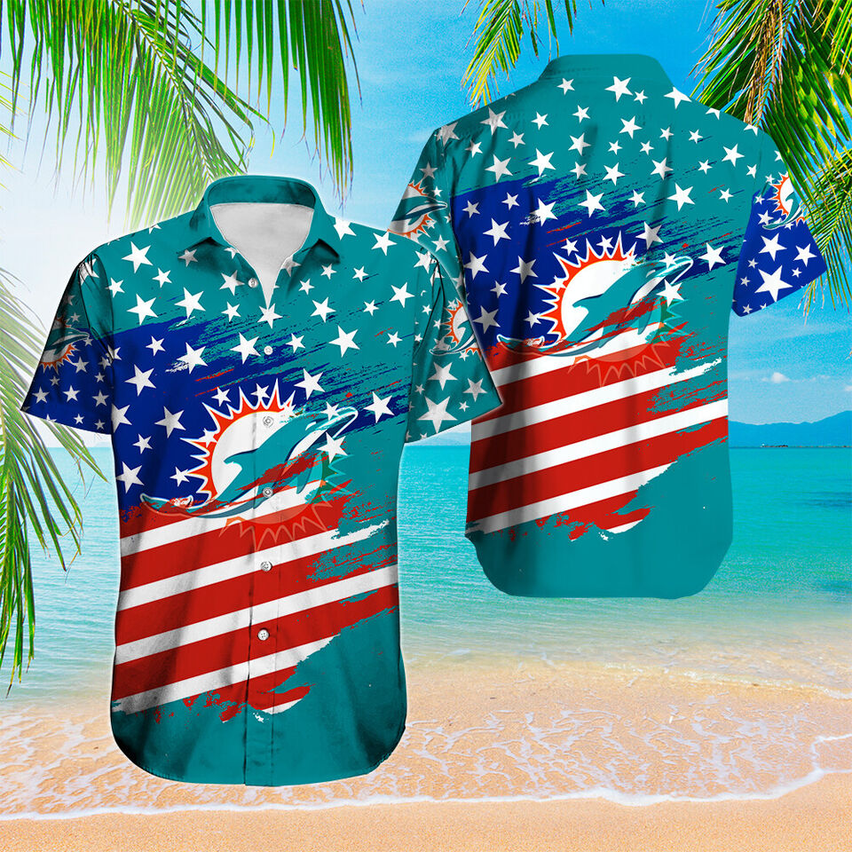 Miami Dolphins Shop - Miami Dolphins Hawaiian Shirts Men Button V3