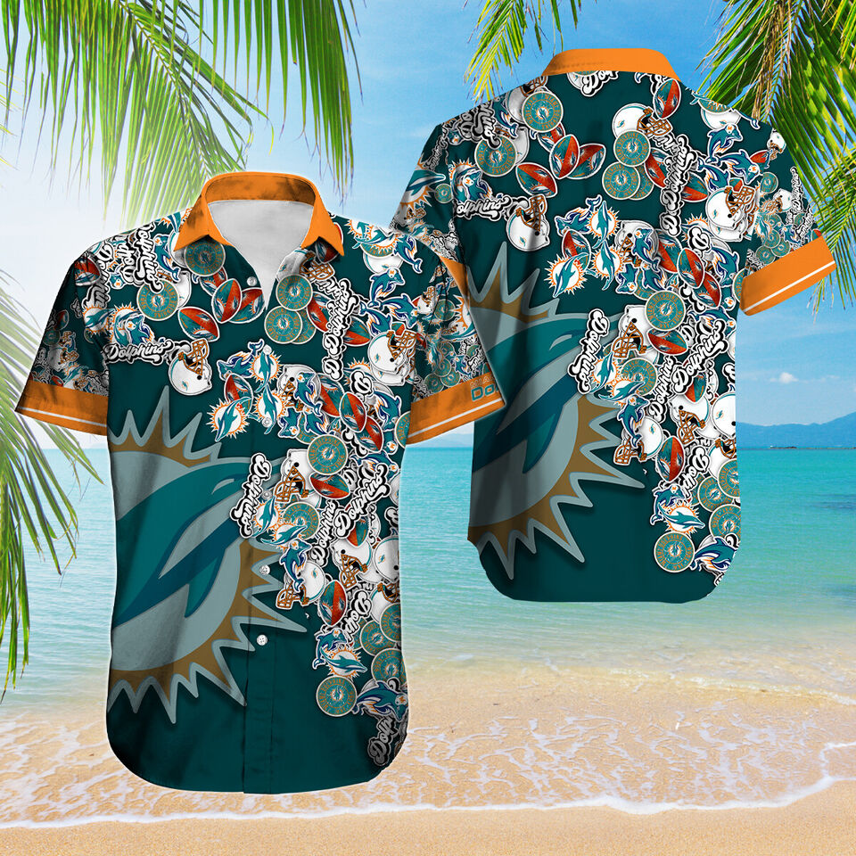 Miami Dolphins Shop - Miami Dolphins Hawaiian Shirts Men Button V4