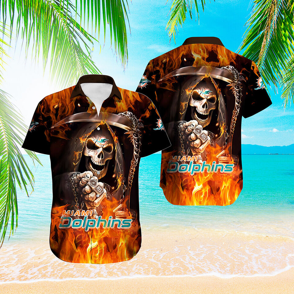 Miami Dolphins Shop - Miami Dolphins Hawaiian Shirts Men Button V6