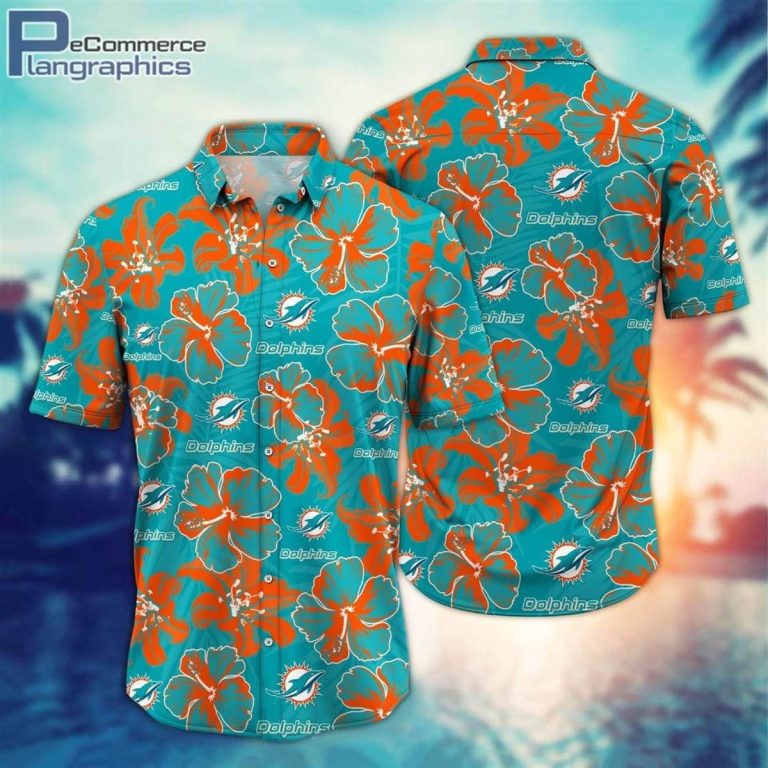 Miami Dolphins Shop - Miami Dolphins Hibiscus Tropical Pattern NFL Hawaiian Shirt