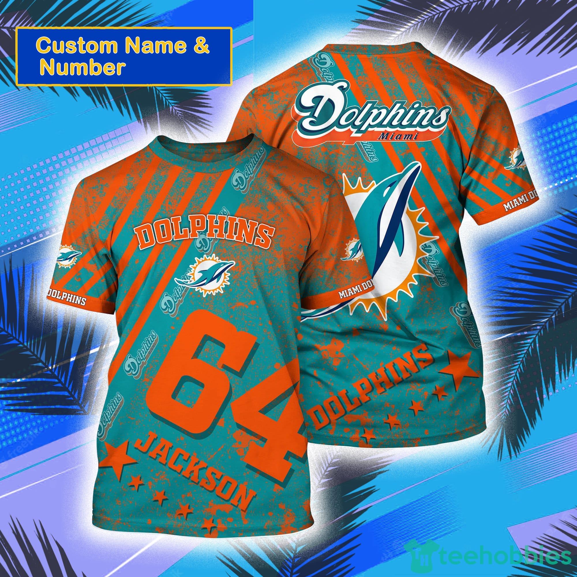 Miami Dolphins Shop - Miami Dolphins NFL Custom Name And Number All Over Print 3D T Shirt