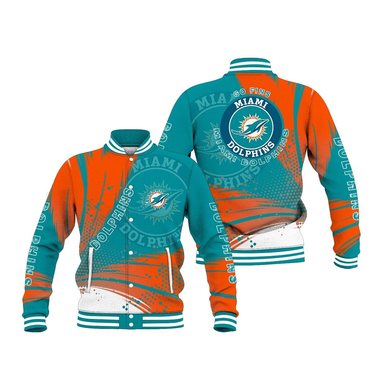 Miami Dolphins Shop - Miami Dolphins Snap Button Varsity Jacket V1