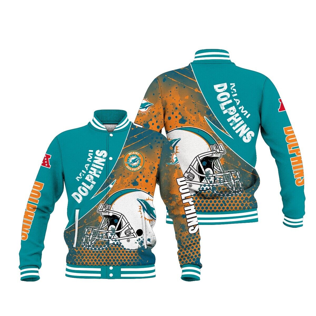 Miami Dolphins Shop - Miami Dolphins Snap Button Varsity Jacket V3