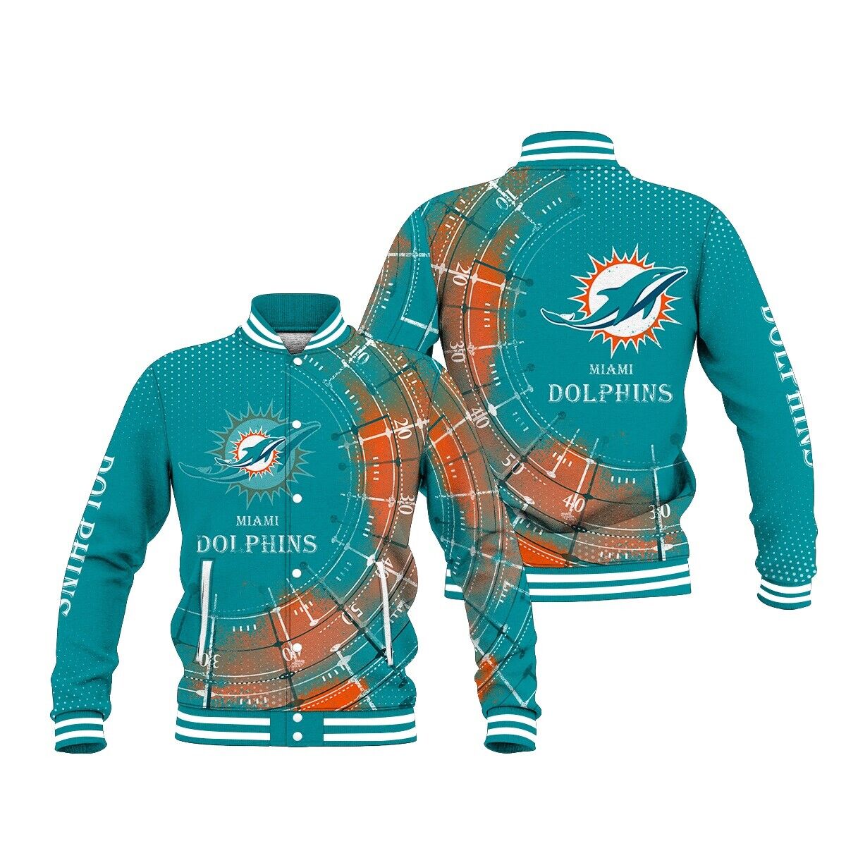 Miami Dolphins Shop - Miami Dolphins Snap Button Varsity Jacket