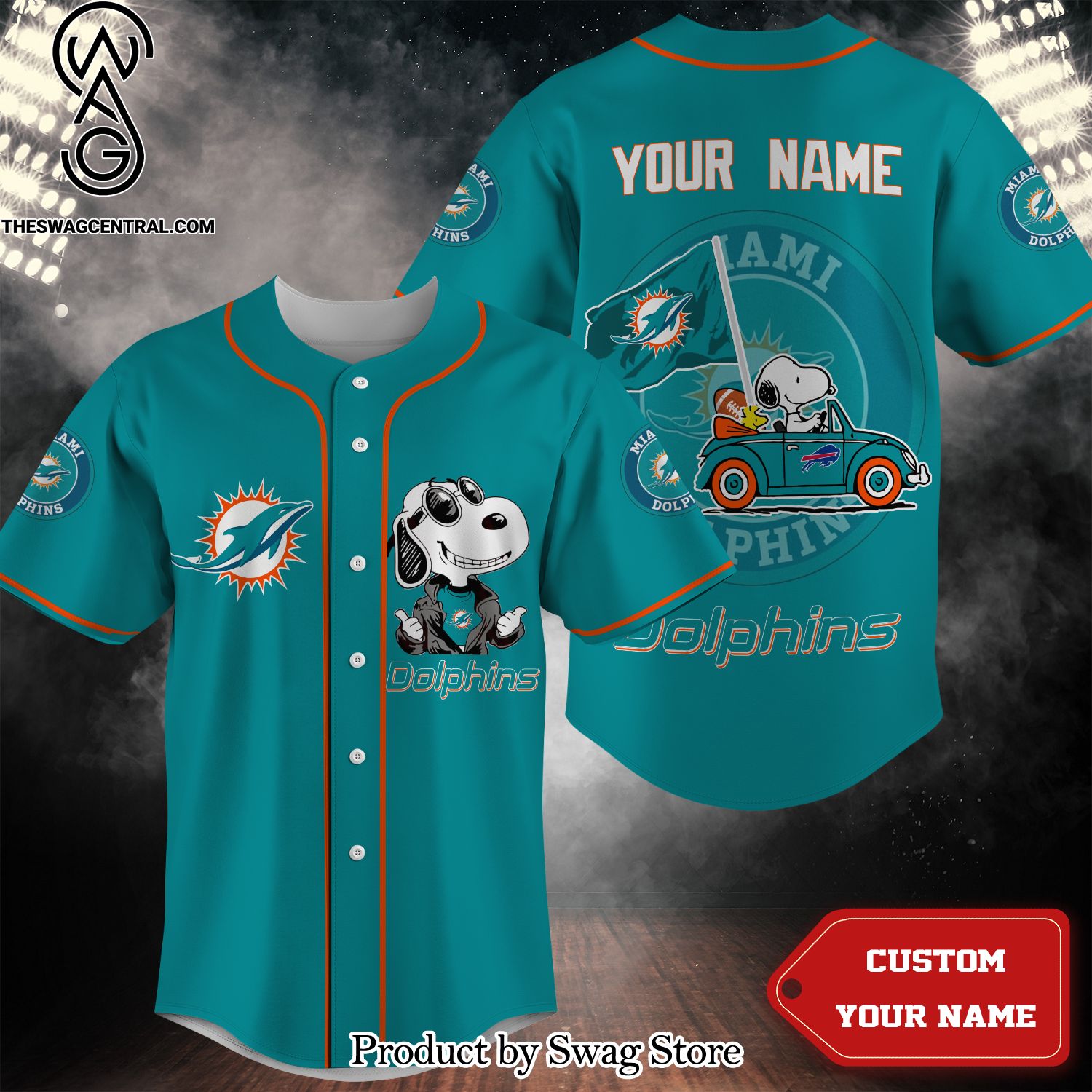 Miami Dolphins Shop - Miami Dolphins Snoopy Full Printing Unisex Baseball Jersey Shirts