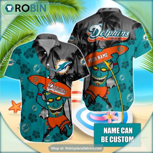 Miami Dolphins Shop - Miami Dolphins Tiki Man NFL Hawaiian Shirt Custom Name
