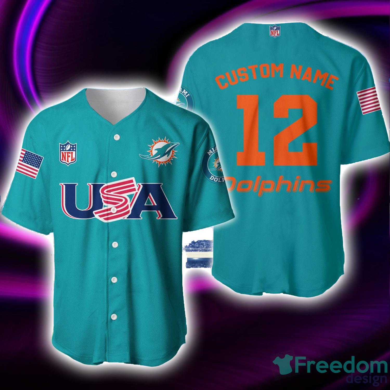 Miami Dolphins Shop - Miami Dolphins USA Baseball Jersey Shirt Custom Name Custom Number