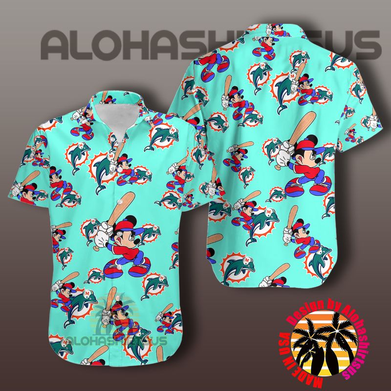 Miami Dolphins Shop - Mickey Mouse Baseball Miami Dolphins Nfl Light Blue Authentic Hawaiian Shirts
