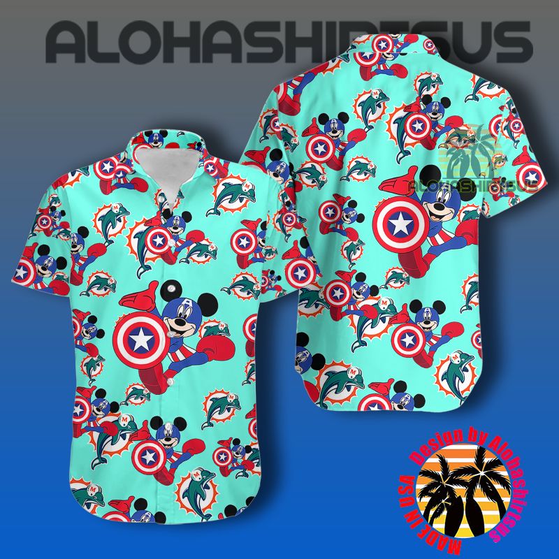 Miami Dolphins Shop - Mickey Mouse Captain America Miami Dolphins Nfl Light Blue Authentic Hawaiian Shirts