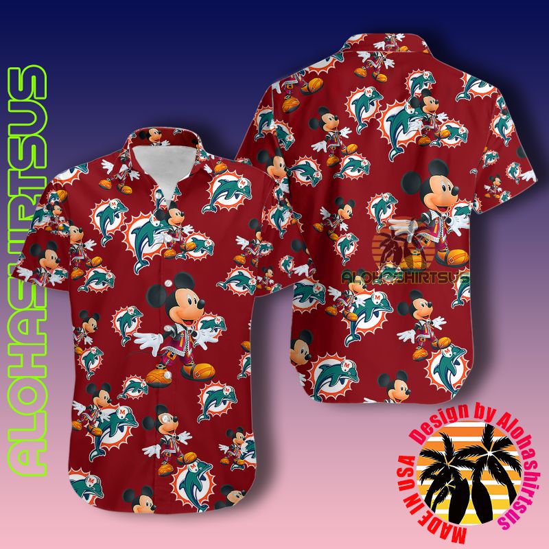 Miami Dolphins Shop - Mickey Mouse Character Miami Dolphins Nfl Maroon Authentic Hawaiian Shirts