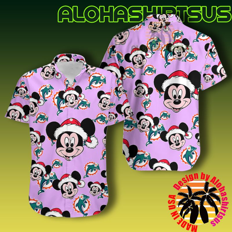 Miami Dolphins Shop - Mickey Mouse Head Christmas Miami Dolphins Nfl Pink Matching Family Hawaiian Shirts