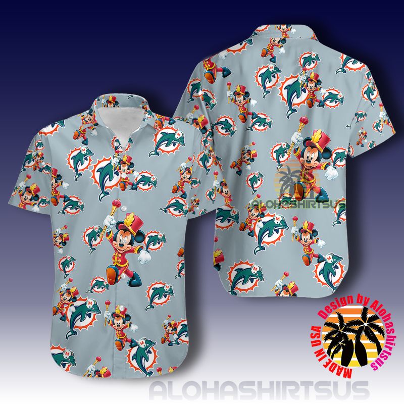 Miami Dolphins Shop - Mickey Mouse Magician Miami Dolphins Nfl Grey One Piece Hawaiian Shirt