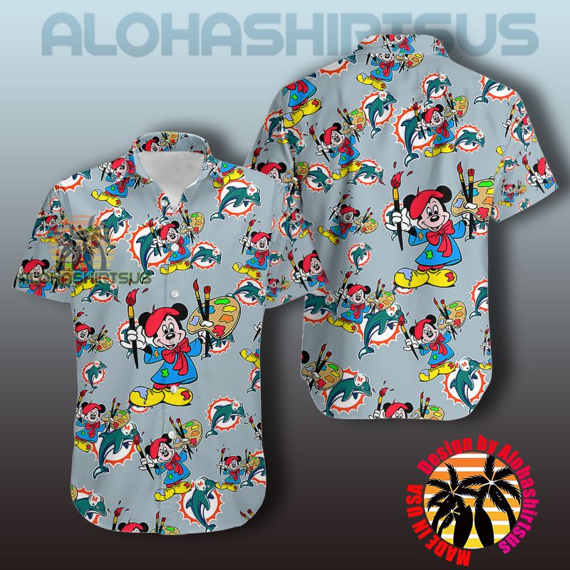 Miami Dolphins Shop - Mickey Mouse Painting Miami Dolphins Nfl Grey Psychedelic Hawaiian Shirts