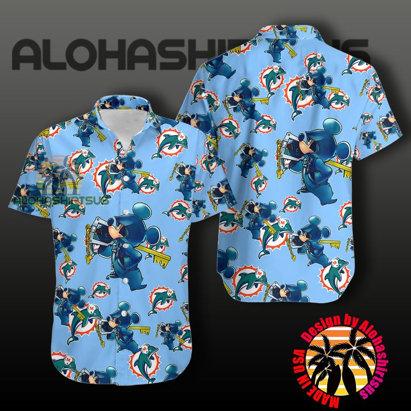 Miami Dolphins Shop - Mickey Mouse Thief Miami Dolphins Nfl Blue Cotton Hawaiian Shirts