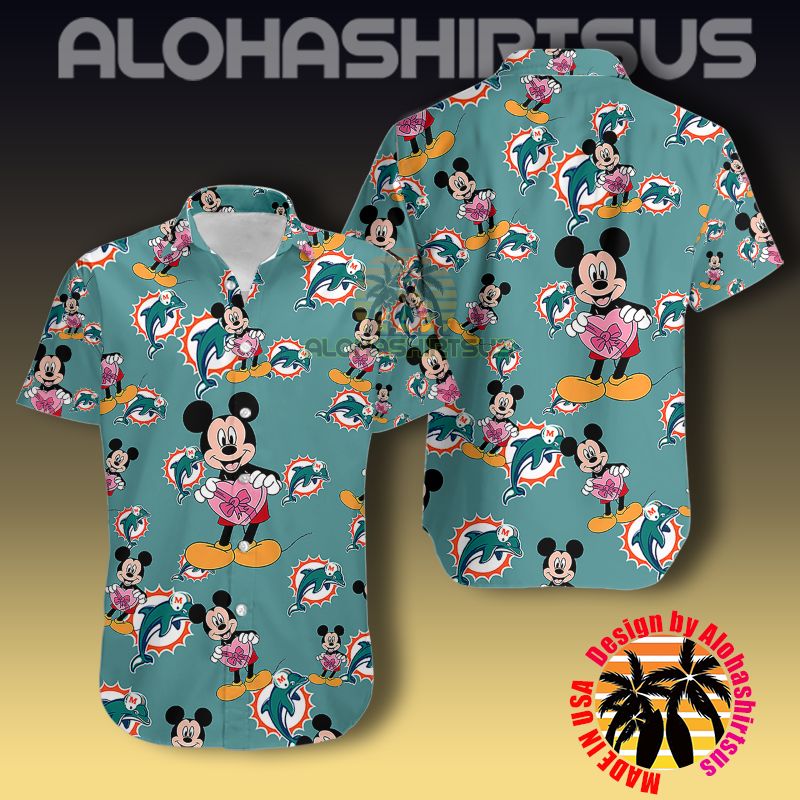Miami Dolphins Shop - Mickey Mouse Valentine Gift Miami Dolphins Nfl Green Hawaiian Shirt