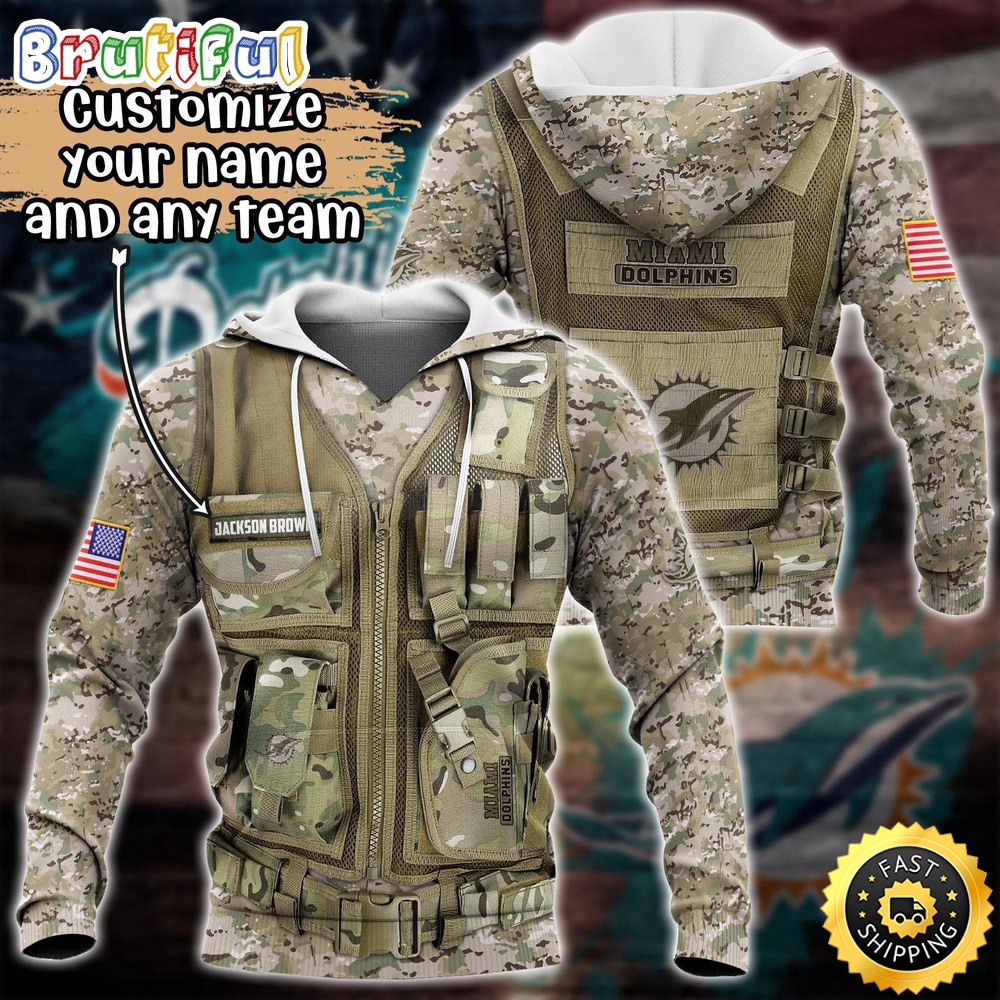 Miami Dolphins Shop - NFL Miami Dolphins Hoodie Camo Military Hoodie