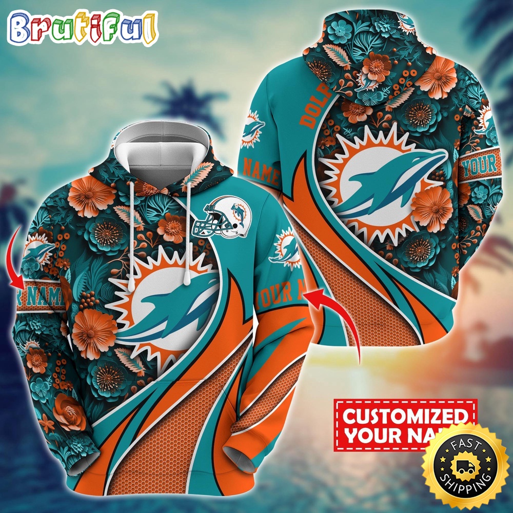 Miami Dolphins Shop - NFL Miami Dolphins Hoodie Flower Print 3D Hoodie